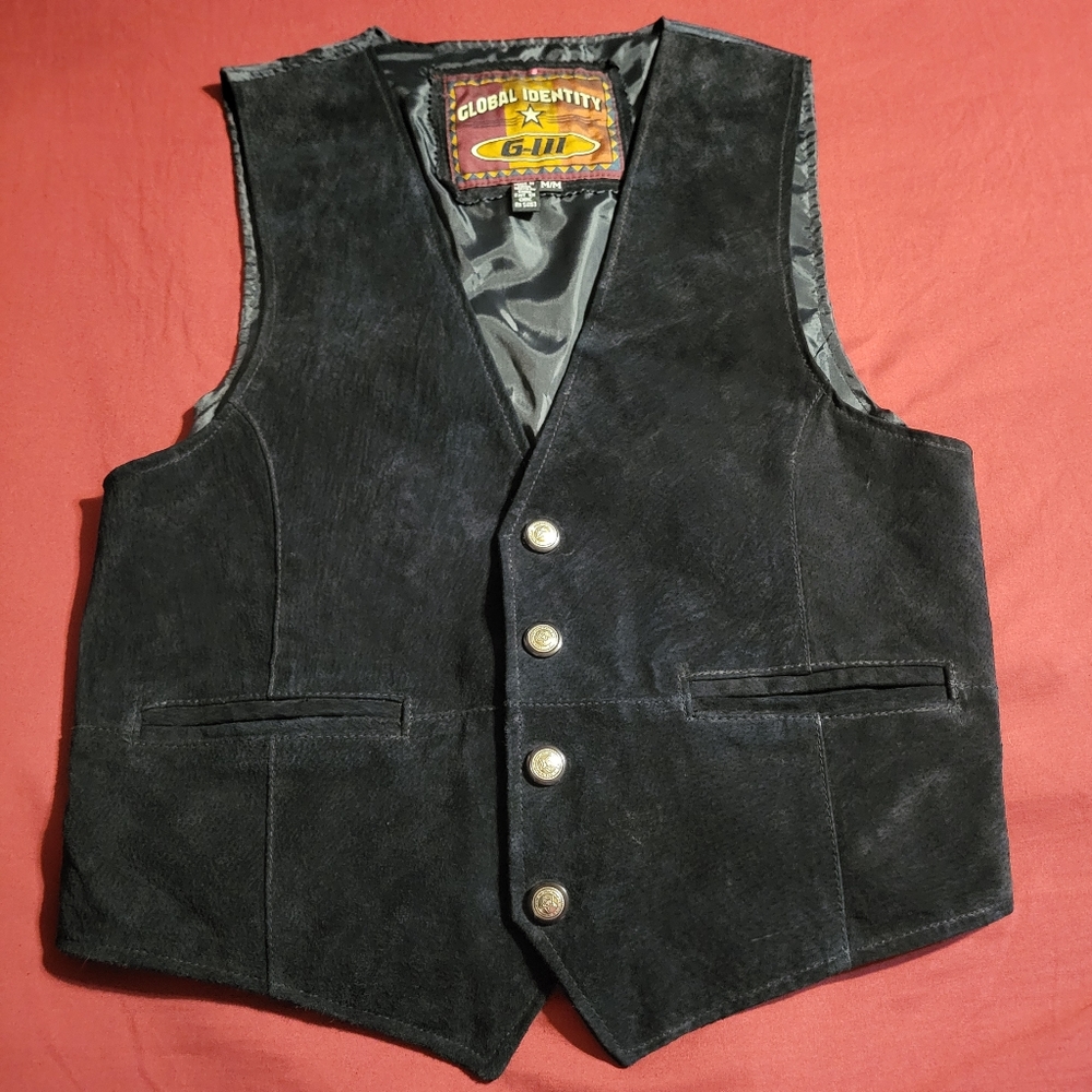 Black Suede vest Global Identity G-III mens satin leather western biker M goth